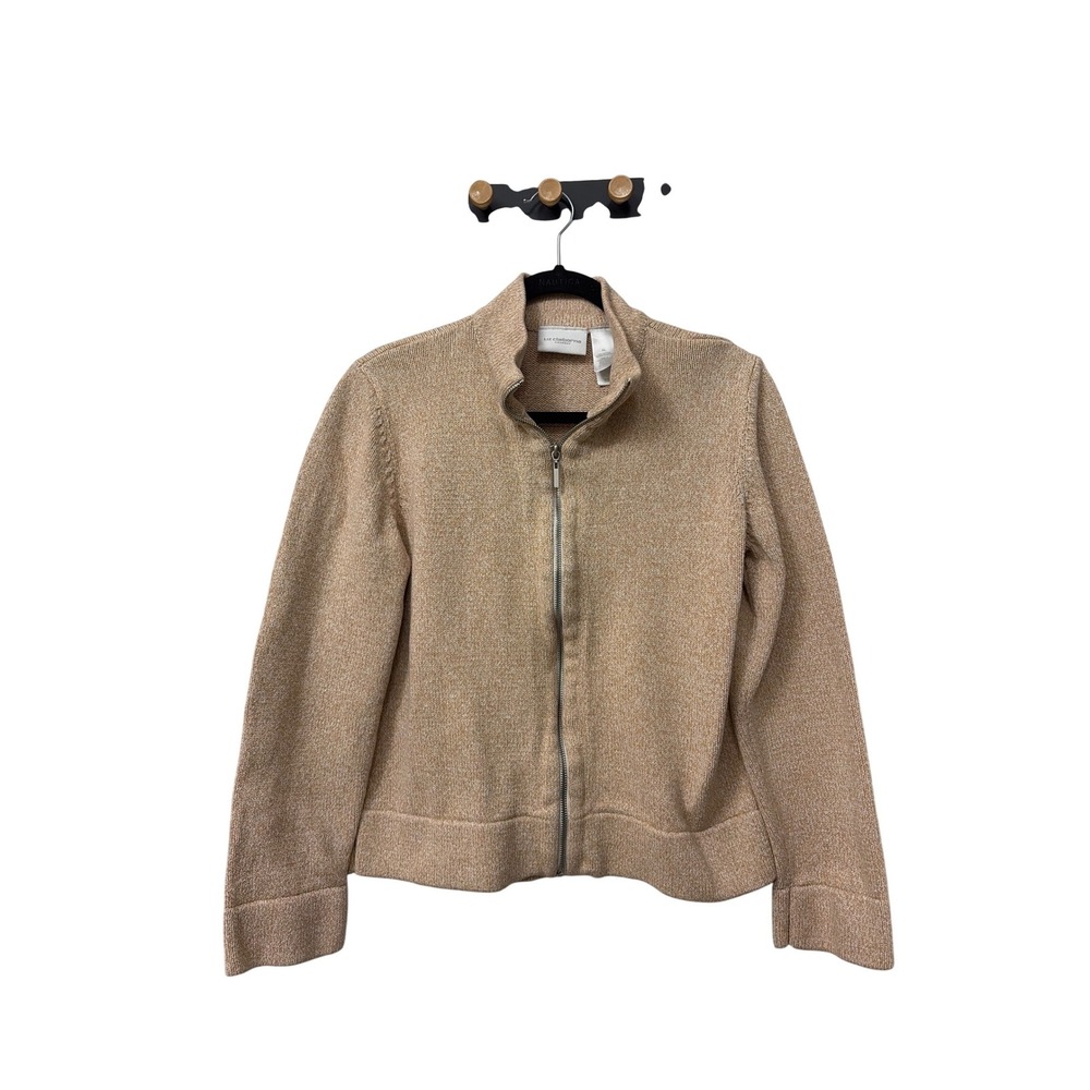Liz Claiborne Lizsport Tan Marled Full Zip Cotton Sweater Jacket Womens S M